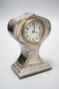 A George V silver mounted mantel timepiece, Henry Clifford Davis, Birmingham, 1914, height 12.8cm,