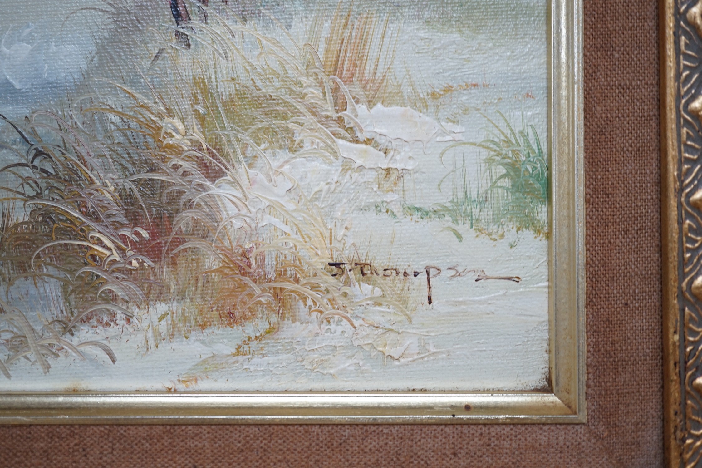 J. Thompson, oil on board, Beach scene, signed, 19 x 24cm - Image 2 of 3