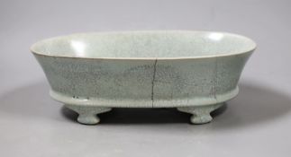 A Chinese Guan type ceramic crackle glaze narcissus bowl. 24cm wide, cracked