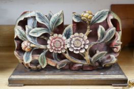 A Chinese floral wooden carving, 40cm wide