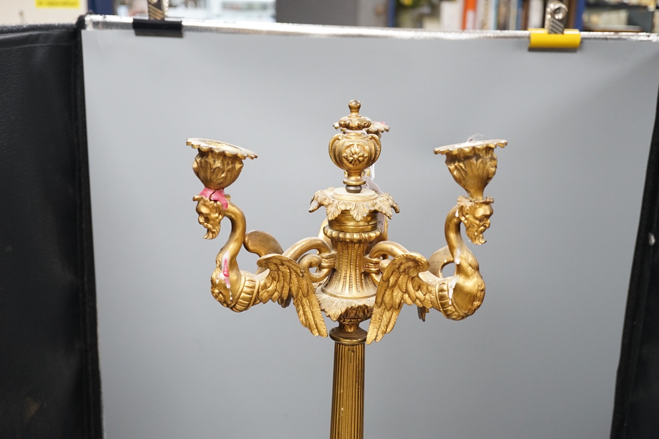 A tall 19th century French ormolu 3-light candelabrum, 67cm high Height 67cm. - Image 2 of 4