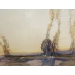 John Littlejohns (1874-1955), watercolour, Sheep in a river landscape, label verso, 36 x 47cm