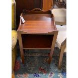 A George III style mahogany tray top bedside cabinet, width 44cm, depth 49cm, height 69cm