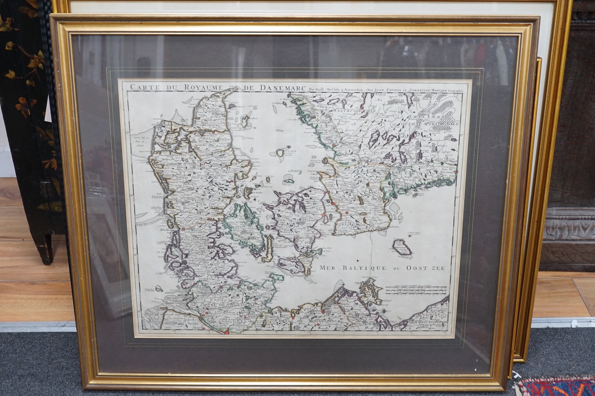 Guillaume de L'Isle, coloured engraving, 'Carte du Royaume de Danemarc' framed map, 1730 by - Image 2 of 2