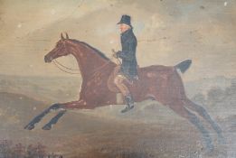 19th century English School, oil on canvas, Study of a gentleman riding a horse, dated '81, 23.5 x