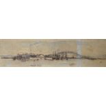 Richard Henry Nibbs (1860-1893), ink and watercolour, 'Purfleet, Essex', signed, 9 x 33cm