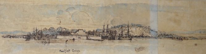 Richard Henry Nibbs (1860-1893), ink and watercolour, 'Purfleet, Essex', signed, 9 x 33cm