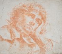 After Guercino, sanguine chalk on paper, Head study, bears signature, 18 x 21cm, unframed