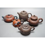 Five Chinese Yixing teapots tallest 12cms high