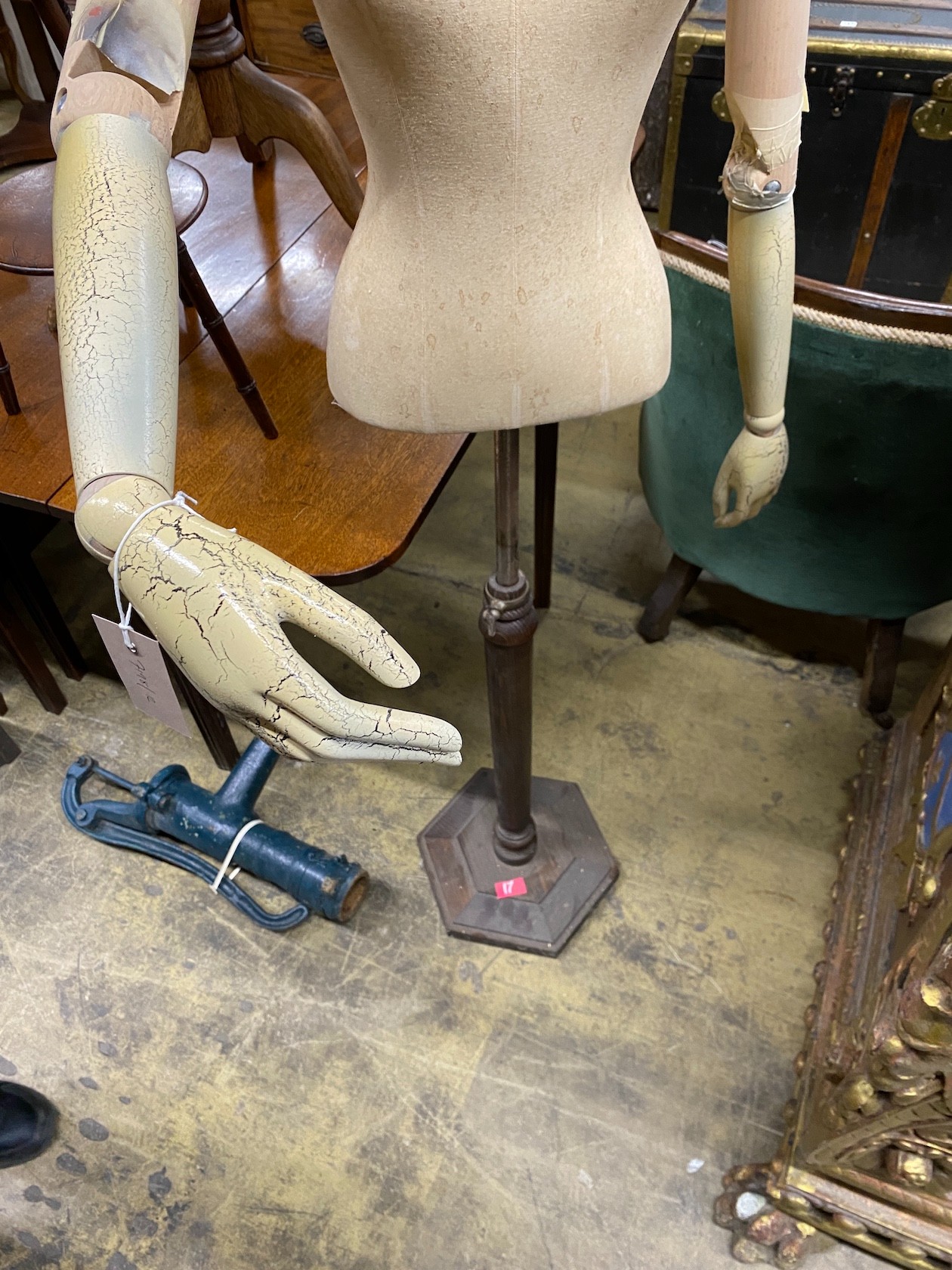 A Victorian style canvas beech and composition mannequin on telescopic stand - Image 2 of 2