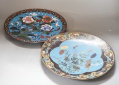 Two Japanese cloisonné enamel dishes, 30cms diameter