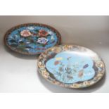 Two Japanese cloisonné enamel dishes, 30cms diameter