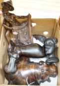 A group of African ebony and hardwood carvings