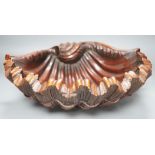 A large 20th century carved walnut scallop shell dish, 41.5cm wide