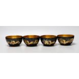 Four Chinese Republic Fuzhou lacquer dragon bowls. 11cm diameter