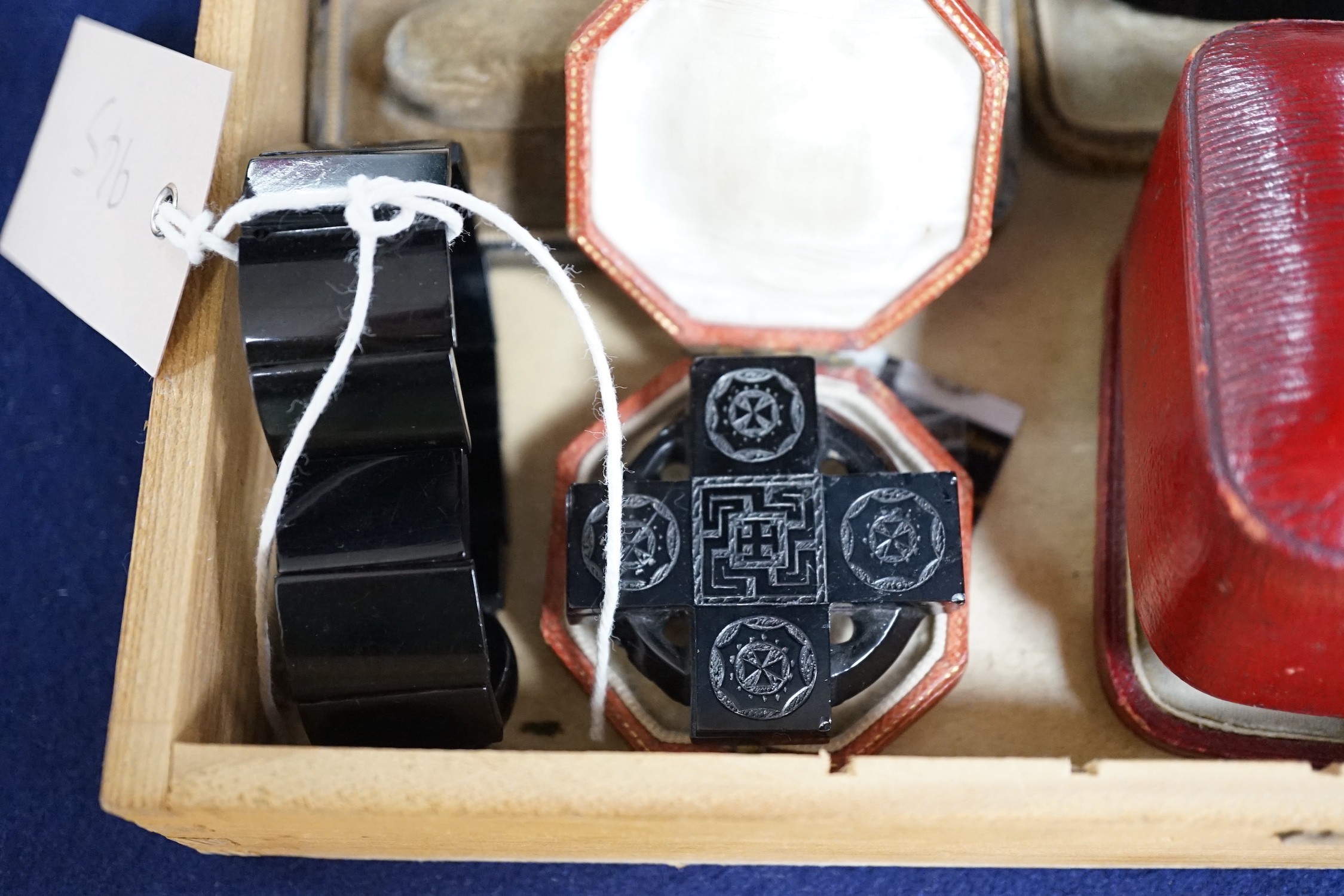 A group of assorted Whitby jet jewellery including three brooches, largest approximately 47mm, three - Image 2 of 4