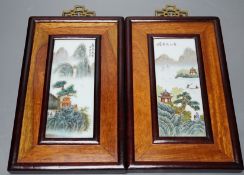 A pair of Chinese framed porcelain plaques 25x15cm including frame