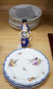 Three Meissen Marcolini floral blue edged plates, a pair of late 19th century Meissen floral spray