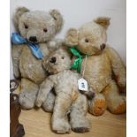 Three mid 20th century teddy bears including one Chad Valley and one Merrythought