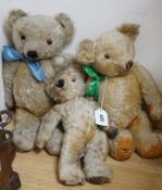 Three mid 20th century teddy bears including one Chad Valley and one Merrythought