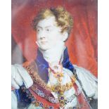 19th century English School, watercolour on ivory, Miniature portrait of George IV, 12 x 9.5cm Ivory