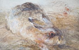 F. Barry, watercolour, Study of a rabbit, signed, 13 x 20cm and a late Victorian coloured
