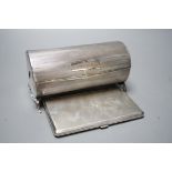 A George V engine turned cylindrical twin compartment cigarette box, with revolving cover, London,