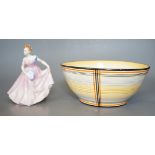 A Clarice Cliff bowl, 22cm and Doulton figure 'Invitation'