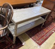 A pair of George III style rectangular painted window seats, width 139cm, depth 43cm, height 39cm