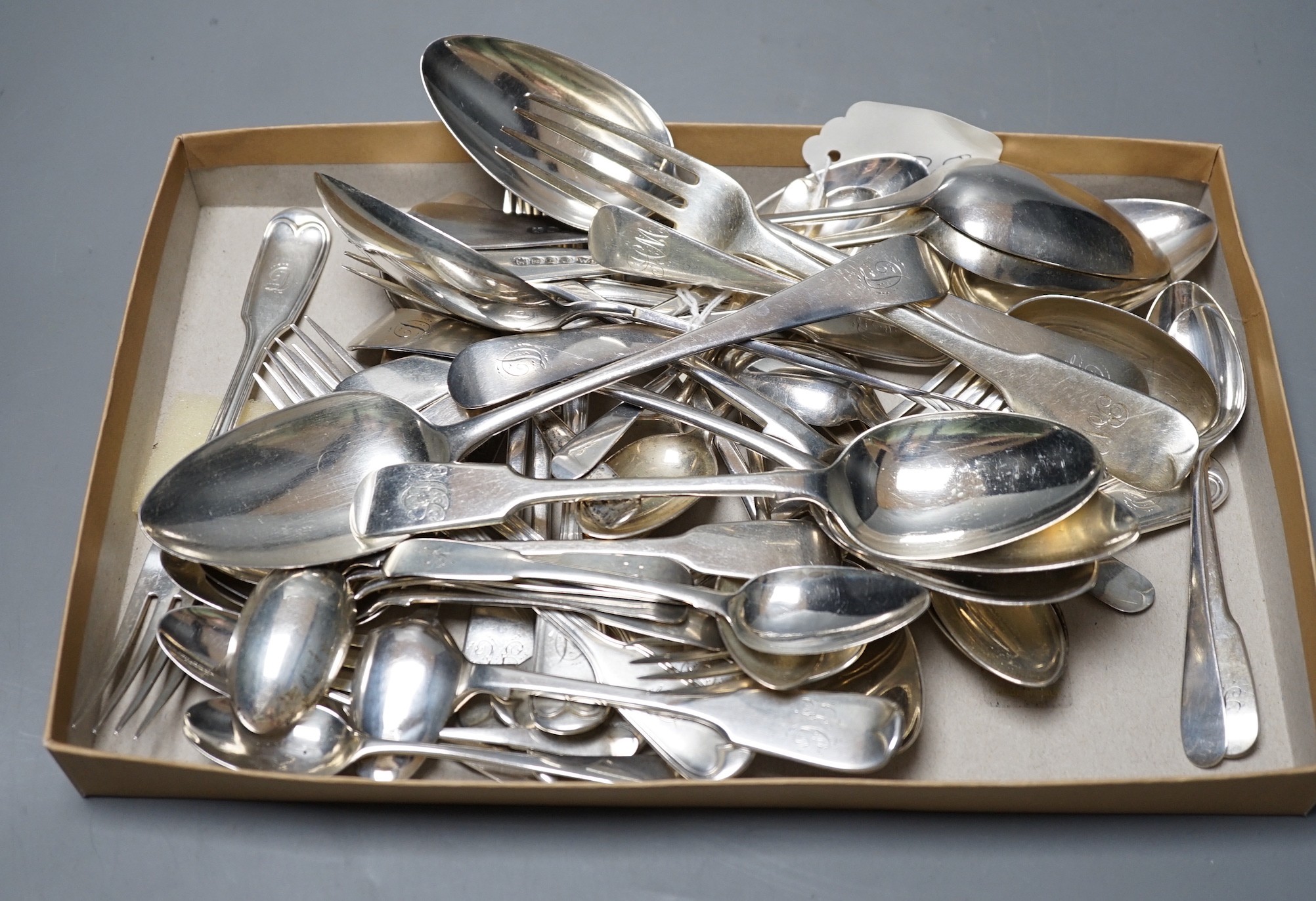 A quantity of assorted 19th century and later silver flatware, various patterns, dates and makers,