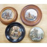 A collection of sixteen mainly 19th century Prattware pomade pot lids
