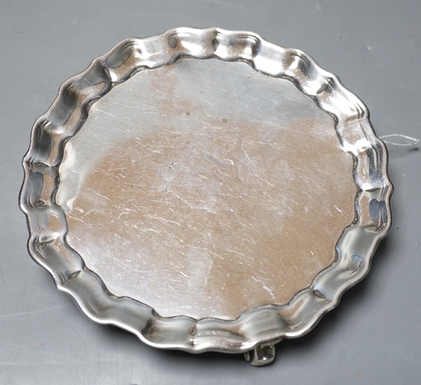 An early George II silver waiter, maker's mark rubbed, London 1727, 14.8cm, 7.3oz.