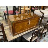 A 19th century military style brass mounted oak fall fronted writing cabinet, width 84cm, depth