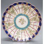 A Worcester scallop moulded plate with one of the many version of the Hop Trellis pattern, turquoise