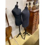 Two tailor's dummies on tripod stands, larger height 160cm