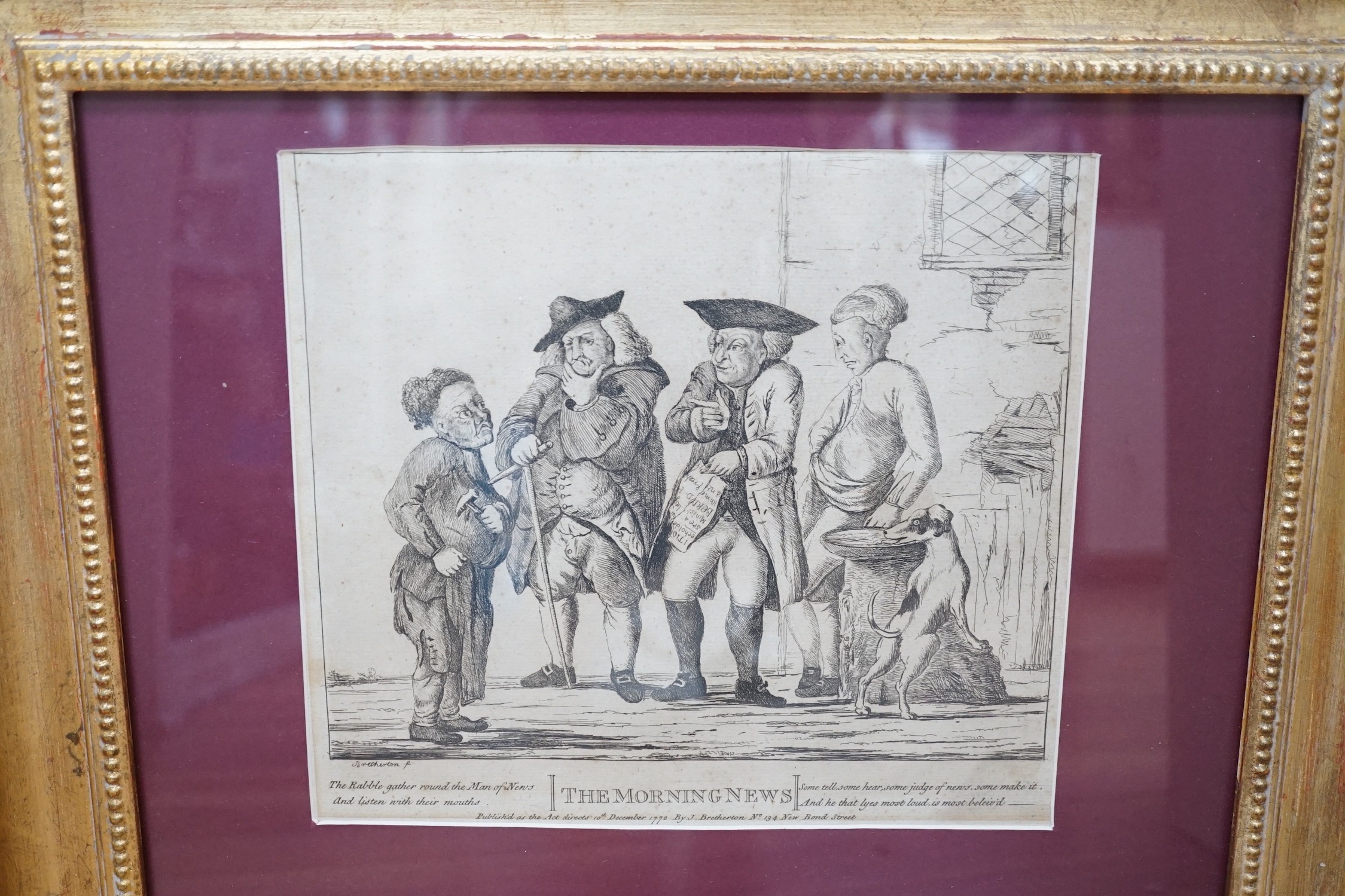 Six assorted 18th century and later printed caricatures including The Morning News by H W Bunbury - Image 2 of 2