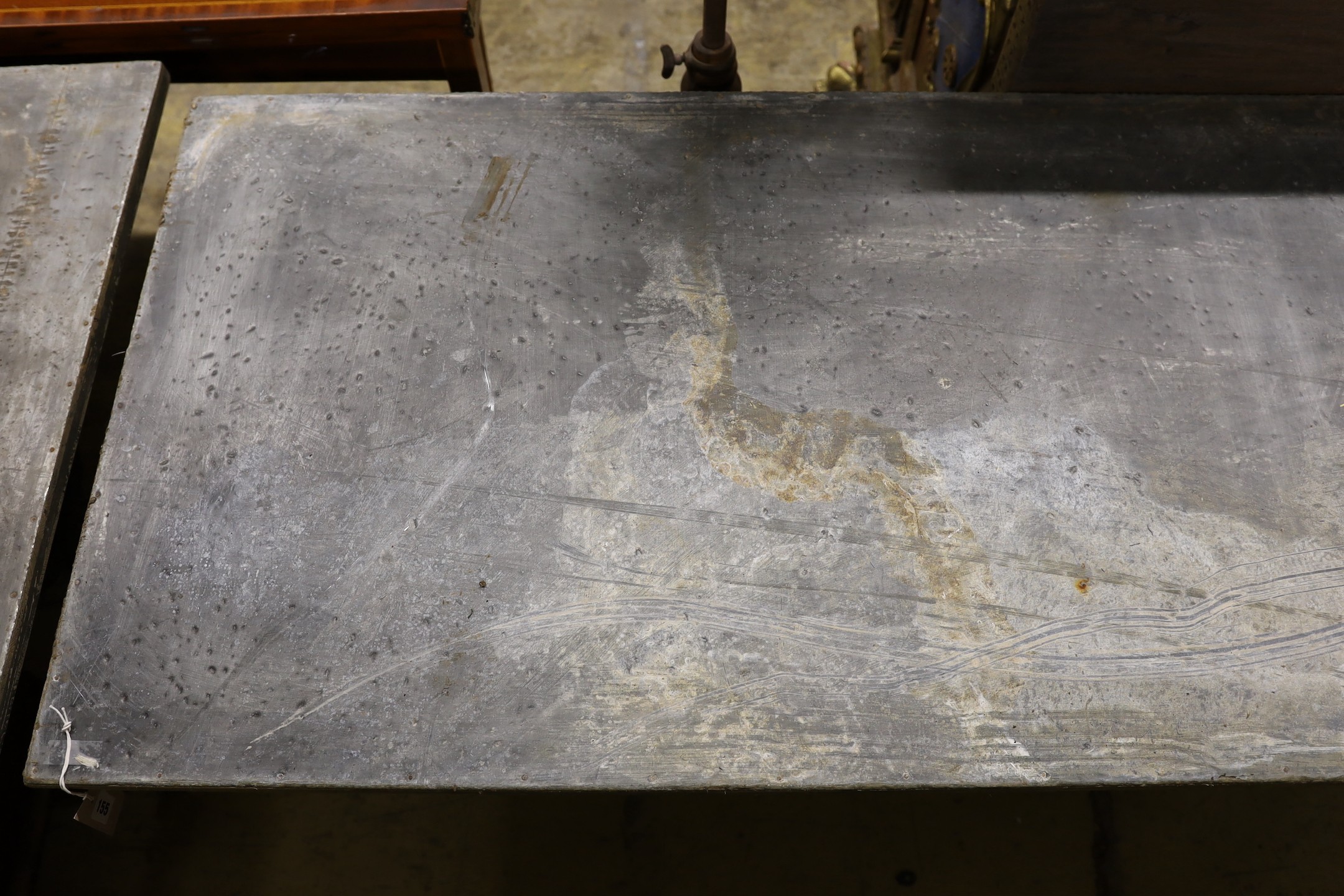 A Victorian style rectangular zinc topped cast metal garden table, length 210cm, depth 69cm, - Image 4 of 4
