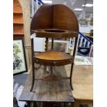 A George III mahogany bow front corner washstand, width 54cm, depth 36cm, height 111cm