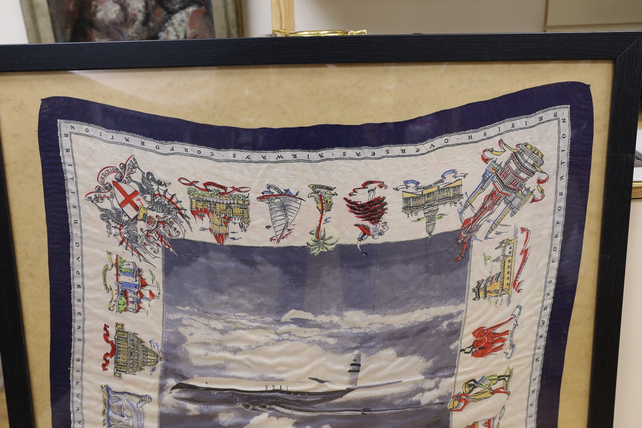 A hand coloured BOAC scarf, framed - Image 2 of 3