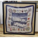 A hand coloured BOAC scarf, framed