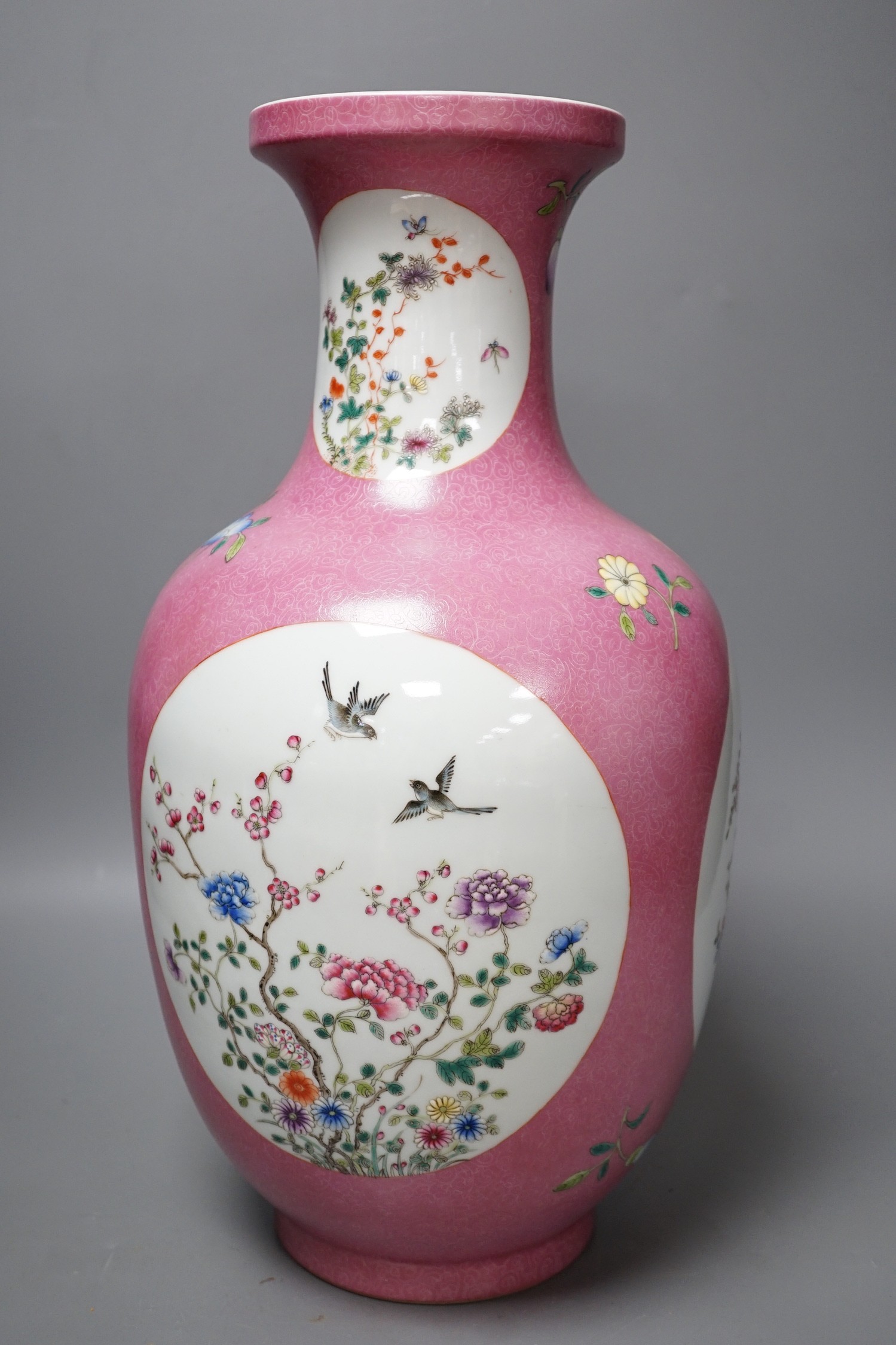 A large Chinese famille rose ruby ground vase, seal mark, 42cm - Image 3 of 4