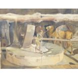 Nahat Nahapetian (Iranian, 1921-1993), watercolour, Camel turning a mill stone, signed and dated