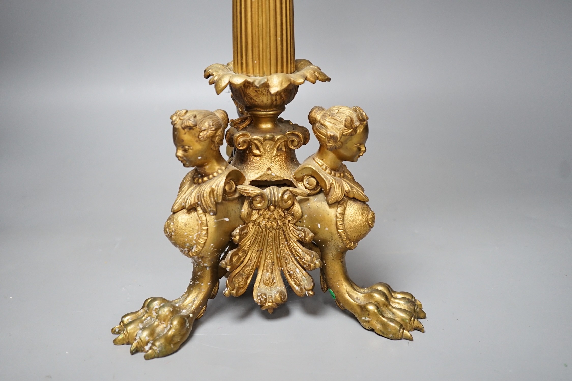 A tall 19th century French ormolu 3-light candelabrum, 67cm high Height 67cm. - Image 3 of 4