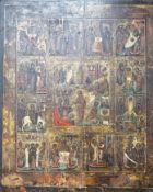 19th century Eastern European School, tempera on wooden panel, Icon with scenes from the Life of