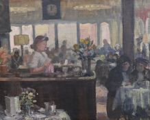 B.G. Staniland 'A café in Newcastle'oil on boardinitialled with New English Art Club 1953 Exhibition