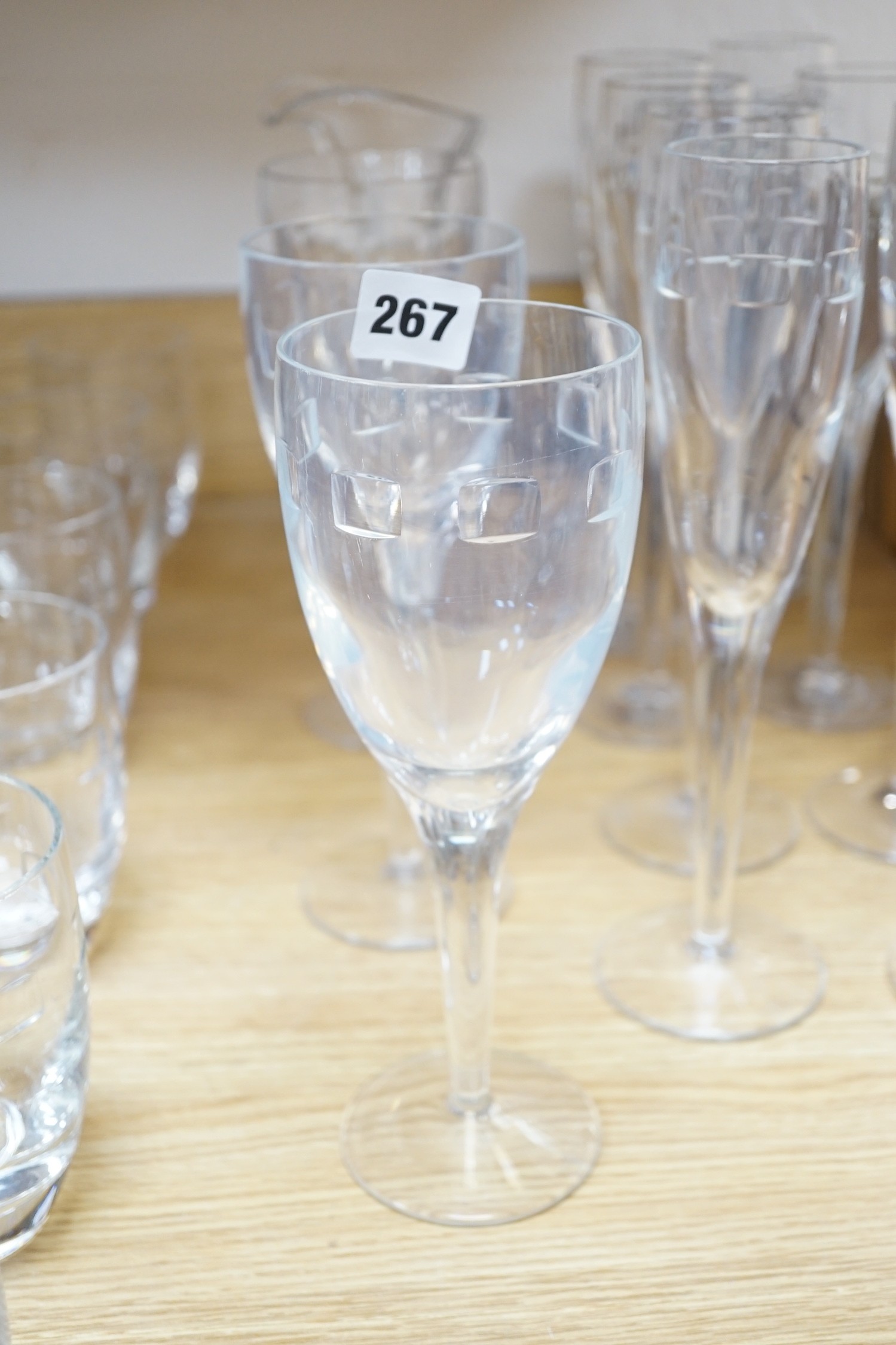 John Rocha for Waterford. A set of 8 cut glass flutes with six matching tumblers, three goblets - Image 3 of 4