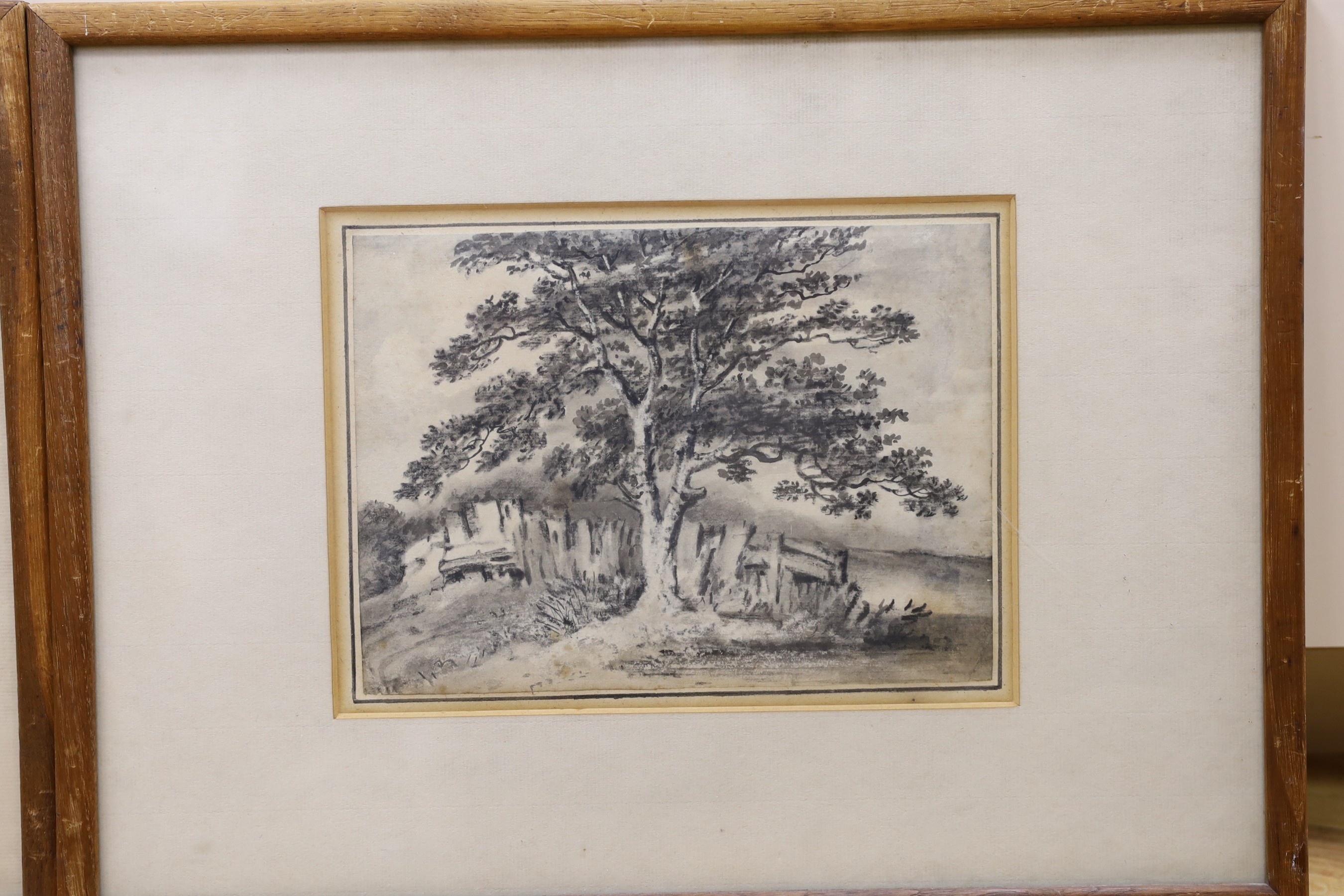 Dr Thomas Monro (1759-1833), charcoal on paper, View of a cottage and tree beside a fence, Palser - Image 3 of 3
