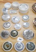 Fifteen toothpaste and gentleman’s relish pot lids and two pot bases,