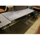 A Victorian style rectangular zinc topped cast metal garden table, length 210cm, depth 69cm,