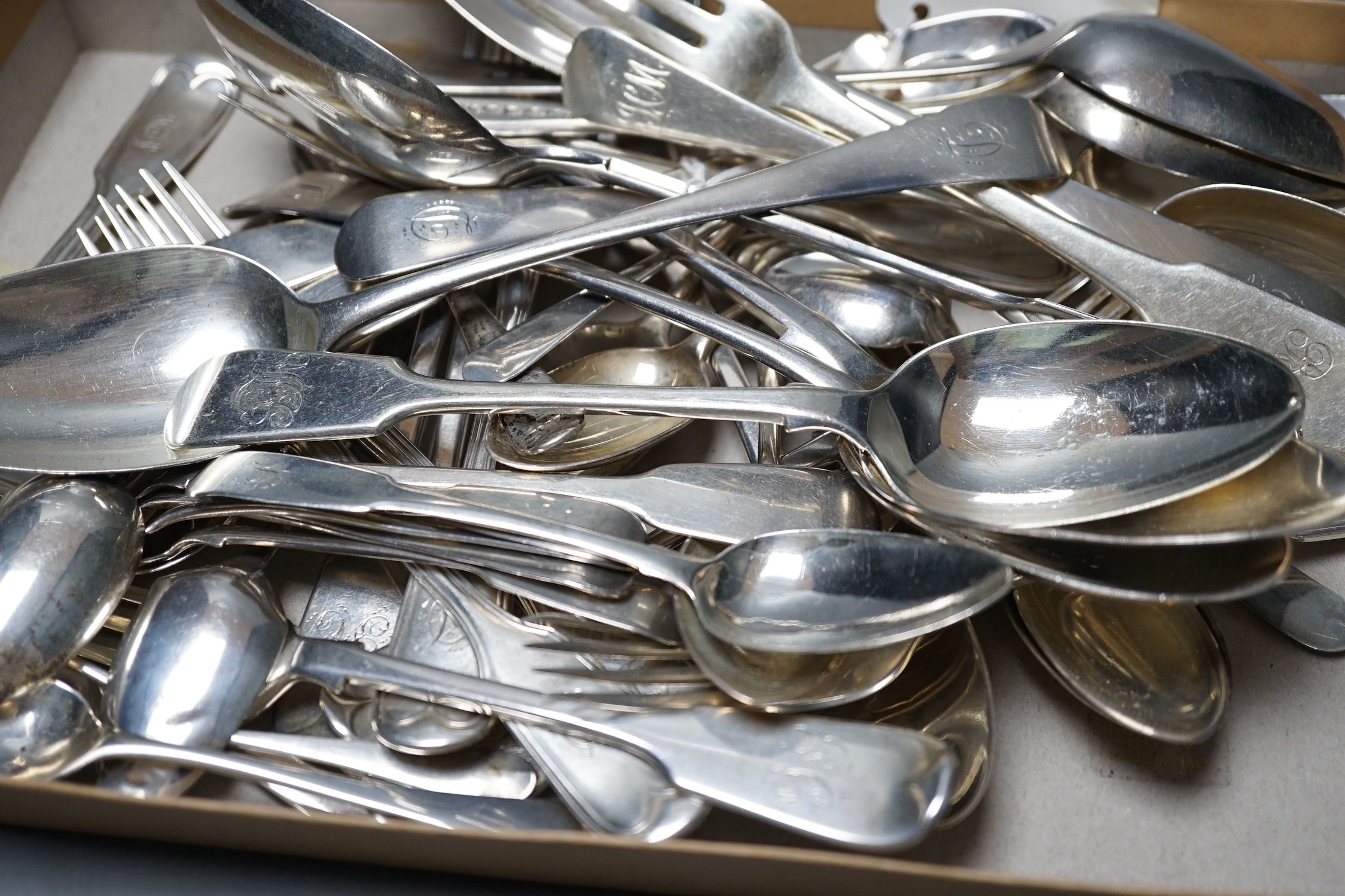 A quantity of assorted 19th century and later silver flatware, various patterns, dates and makers, - Image 2 of 3